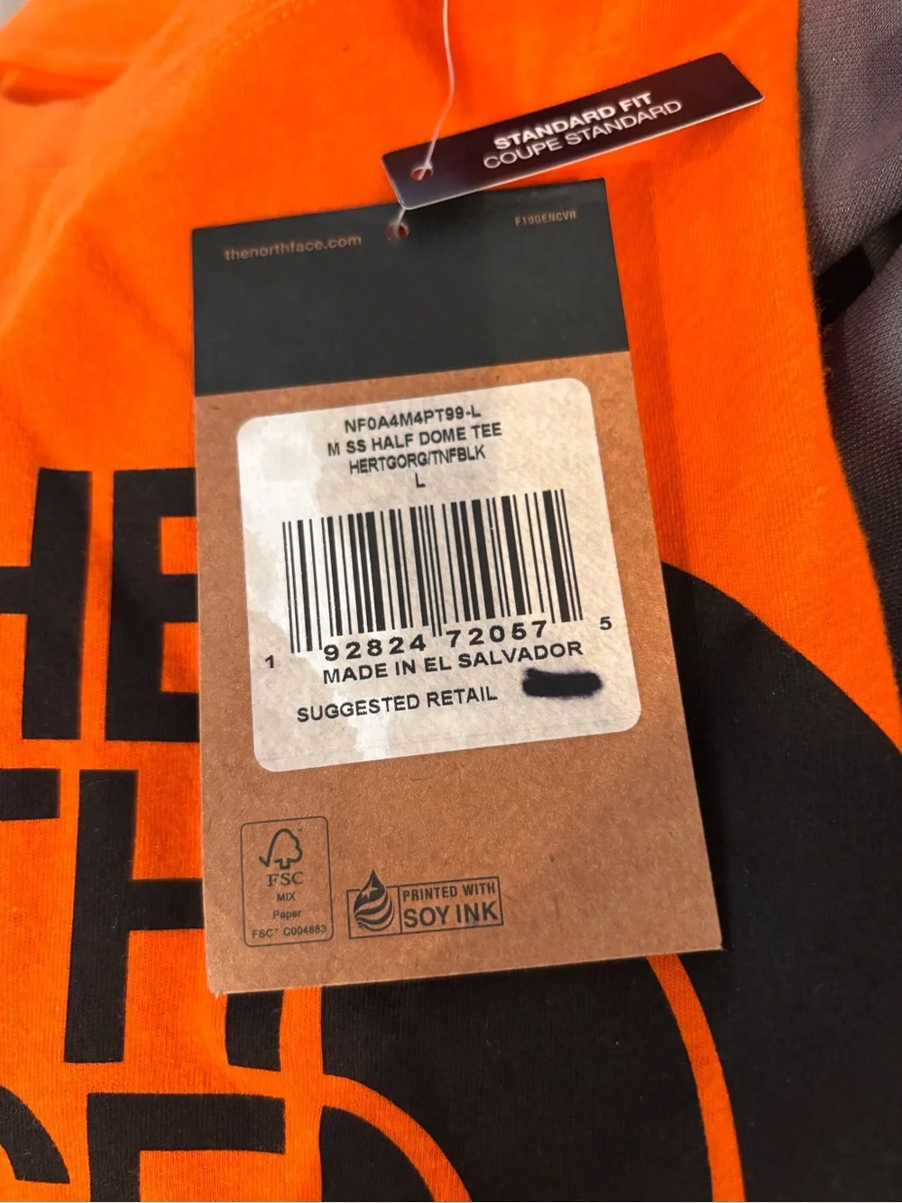 The North Face Bright Orange Tee with Black Logo NWT SZ L.